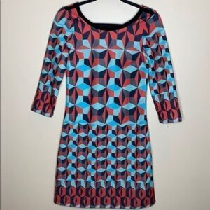 Geometric Patterned Dress - Blue and Red